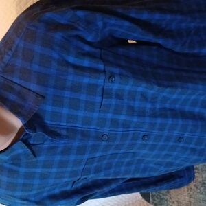 Patagonia Organic Cotton blue & black Plaid flannel button down shirt XL